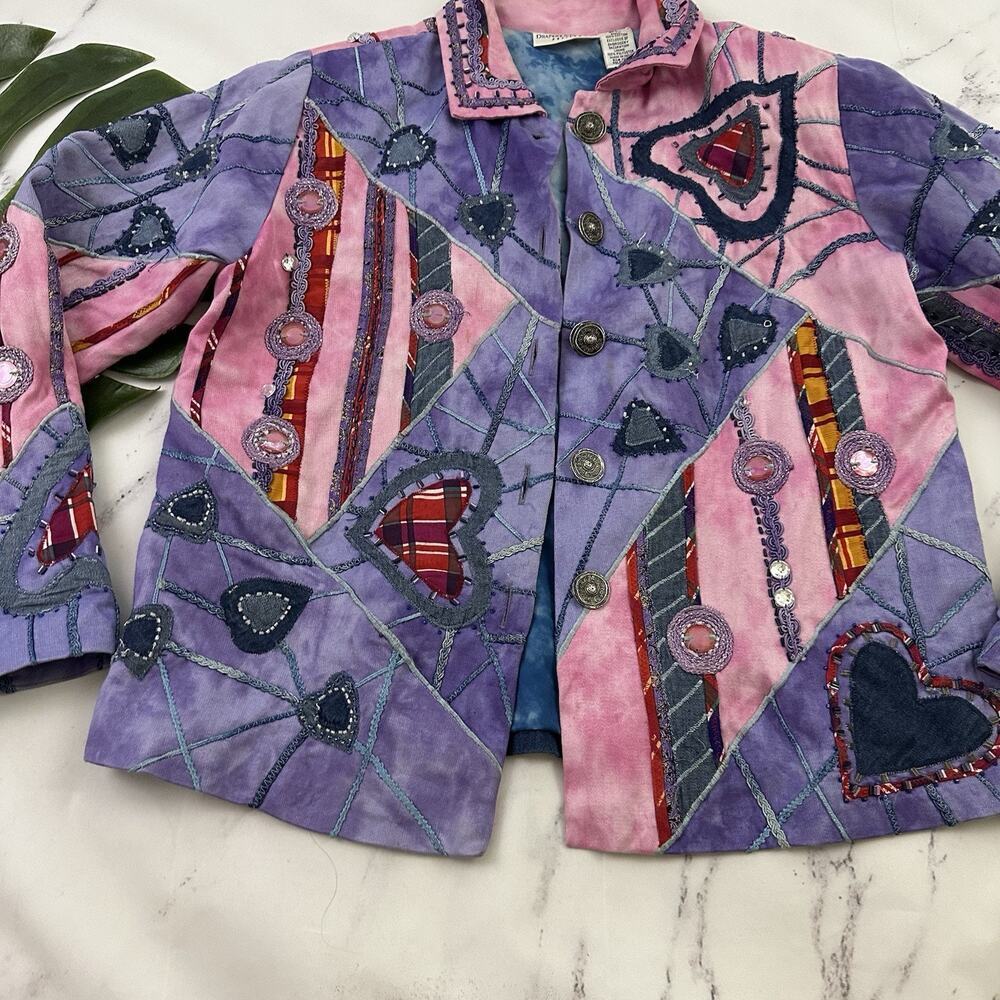 Drapers Damons Womens Vintage 90s Embellished Jacket Size L P Pink Hearts Beaded - Picture 5 of 14
